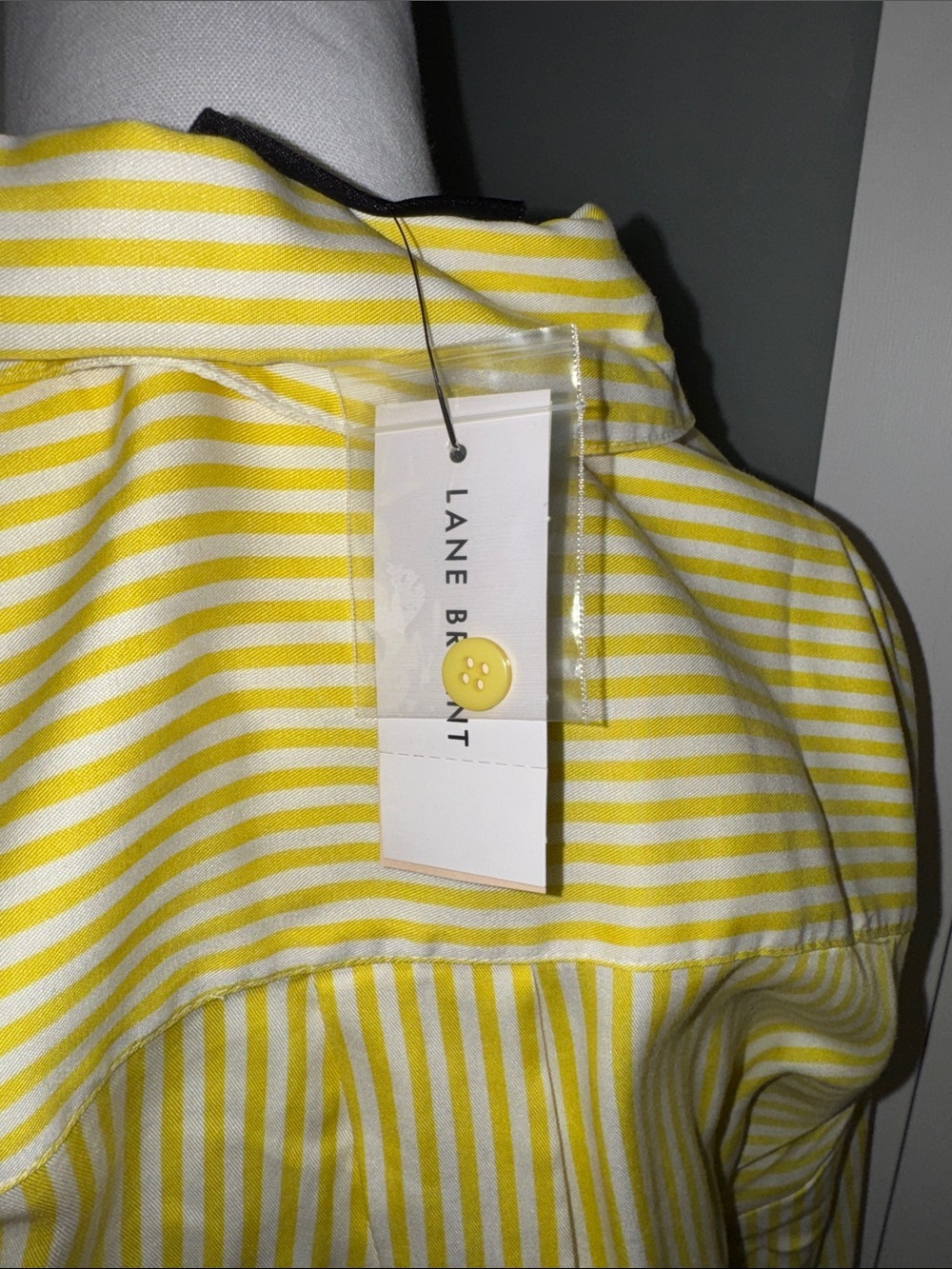 Lane Bryant Yellow Striped Shirt Tunic with Self Tie - Picture 9 of 10